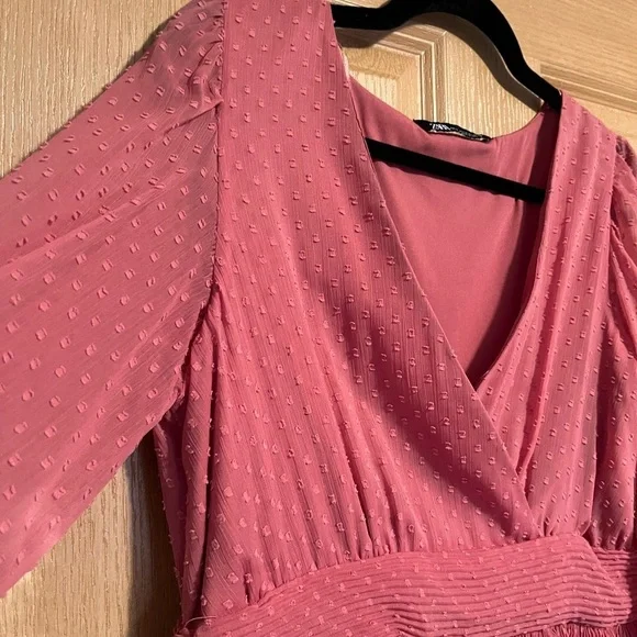 Zara Pink Surplice Ruffle Polka Dot Mini Dress - Picture 6 of 15